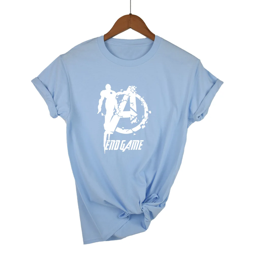 Light blue 1 Marvel Мстители конец игры MARVEL футболка женская летняя футболка Железный человек крутые топы футболки Homme футболка - Цвет: Light blue 1
