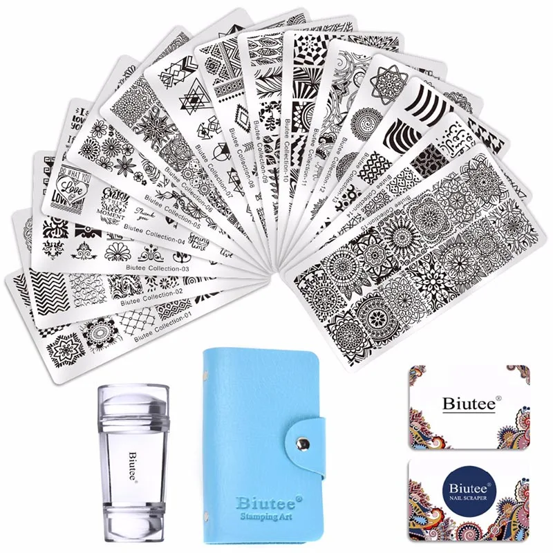 With 15pc Plates Biutee 30 шт./компл. пластины для штамповки ногтей набор геометрических цветов мульти-шаблон ногтей пластины штамп искусство украшения ногтей аксессуары - Цвет: With 15pc Plates