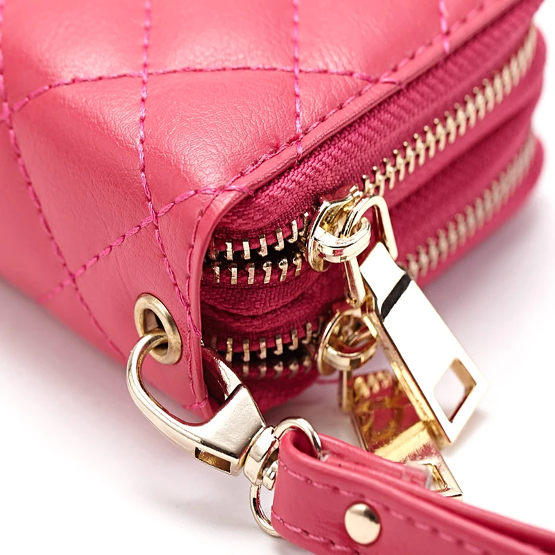 Женские кошельки из воловьей кожи на двойной молнии клатчи каждый день стеганая