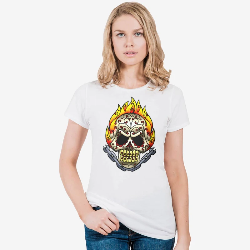 WT0412 Ghost Rider Sugarskull топы с круглым вырезом для женщин унисекс коротким рукавом