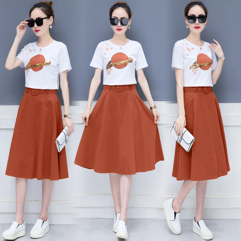 Женский летний комплект белая футболка + юбка костюм Модная хлопковая Femme желтая