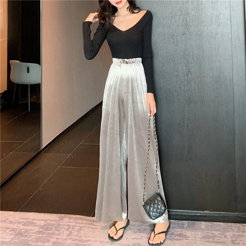 Женские свободные брюки с широкими штанинами летние яркие однотонные