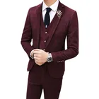Мужской Комплект из трех предметов, серый, винно-красный, зеленый, приталенный, размер S-XXXL, пиджак, жилет и брюки, могут продаваться отдельно