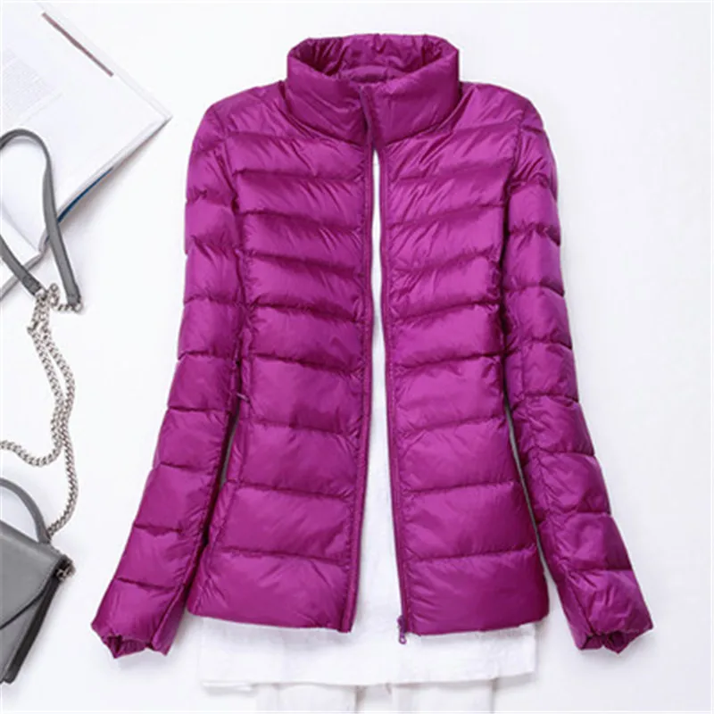 purple Stand collar Легкий пуховик женский короткий секционный воротник стойка Модный корейский Тонкий Осень Зима Большой размер женские пальто XA05 - Цвет: purple Stand collar