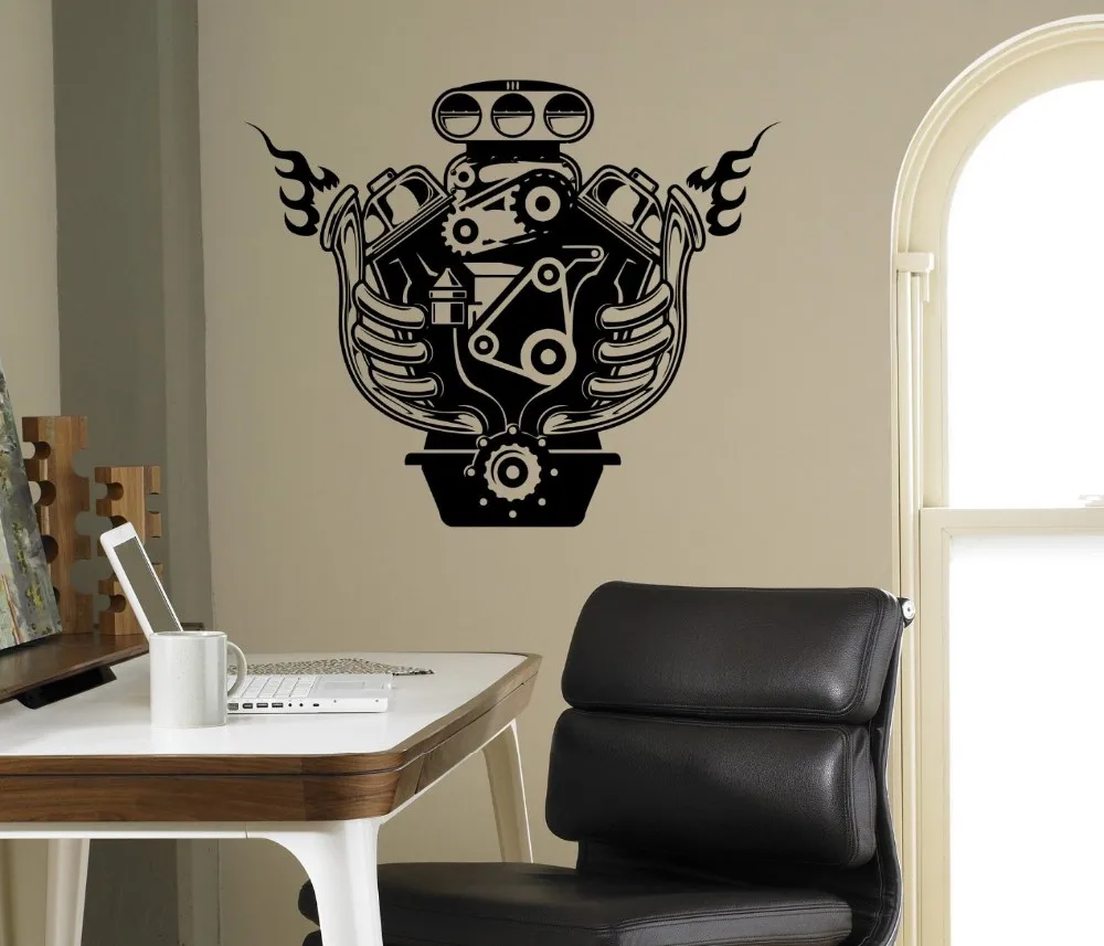 

New arrival Engine Motor Wall Decal Auto Machine Vinyl Sticker Home Interior Garage Decor Removable Decor Wall Art Custom Decals