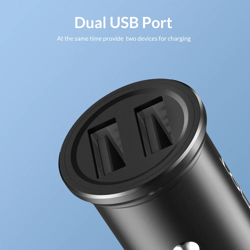 Автомобильное зарядное устройство TOPK Mini с двумя USB портами для iPhone 3.1A 2.4A быстрое