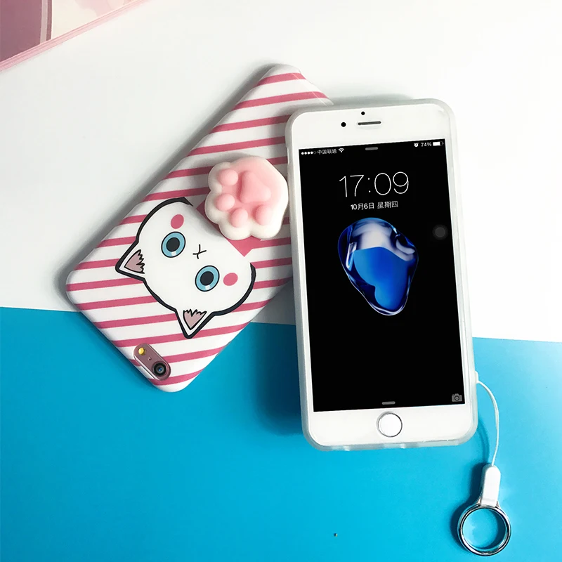 Мягкий чехол 3D кошачья лапа для iphone 6 S милый 6S Plus Модный Полосатый Узор мультяшный