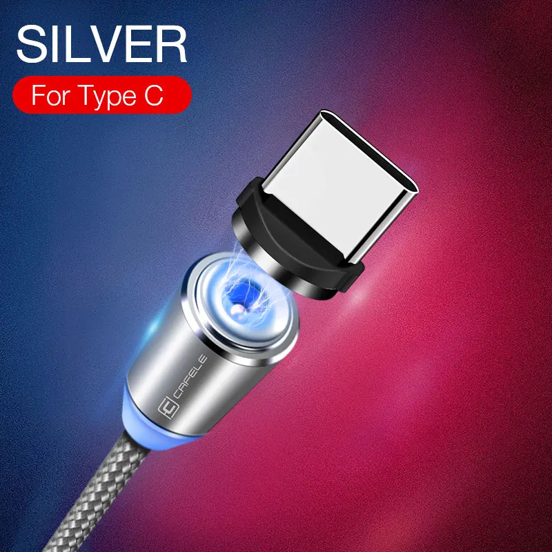 silver for Type-c Cafele светодиодный магнитный USB кабель для iPhone, Micro USB кабель, USB C Магнитный зарядный нейлоновый кабель для телефонов samsung Xiaomi huawei - Цвет: silver for Type-c