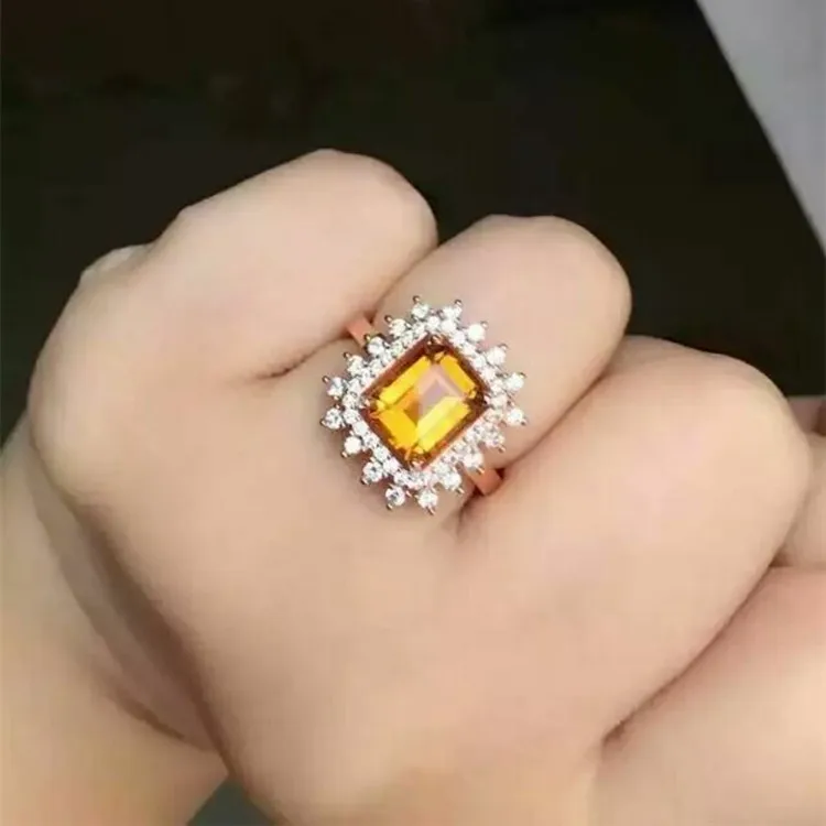 

KJJEAXCMY fine jewelry 925 Pure silver inlay natural square crystal yellow crystal female style ring inlay jewelry cfgqwe