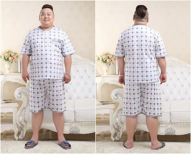 Большие размеры, шорты размера XXXXXL, Мужские пижамные комплекты с коротким рукавом, летняя Пижама, одежда для сна, сексуальный клетчатый Ночной костюм, мужские пижамы, 140 кг, 5XL