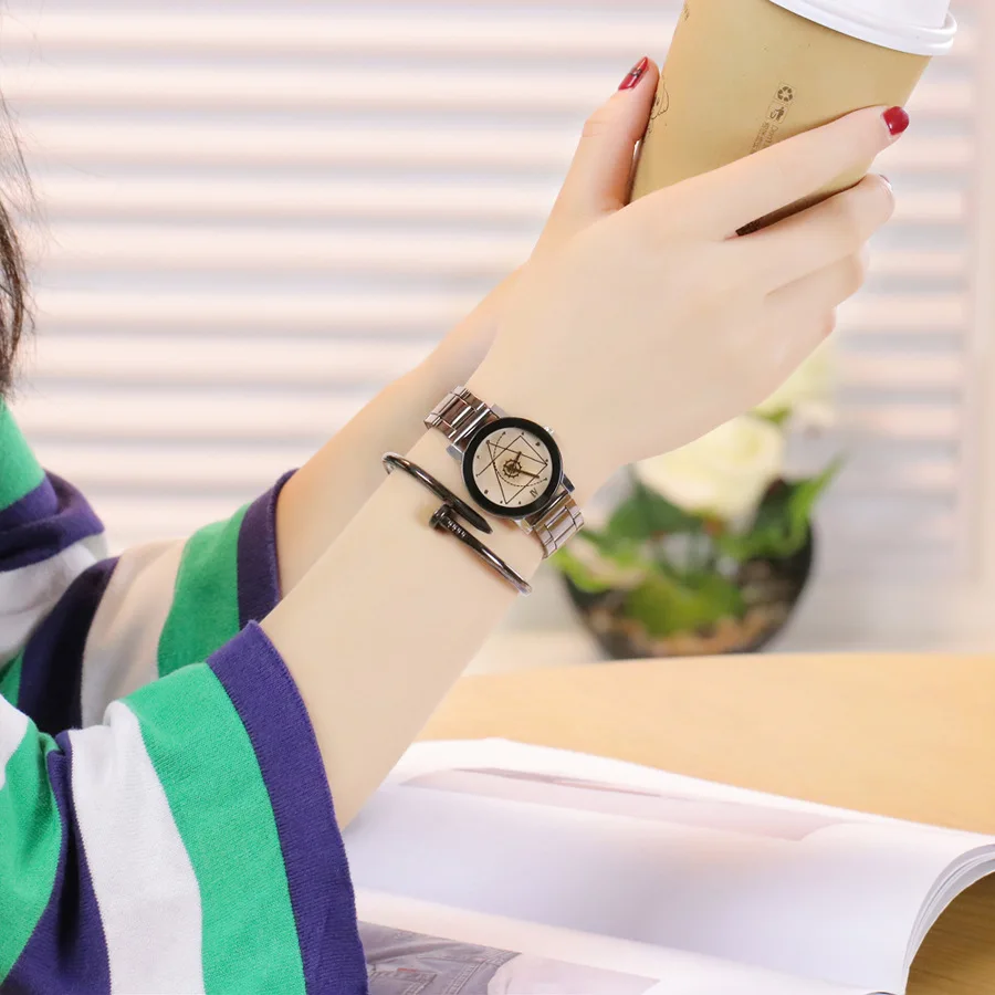 Relojes высокое качество Повседневное Женева Серебряный из нержавеющей стали Любители кварцевые часы Мода Дизайн уникальный любителей часы Promotio