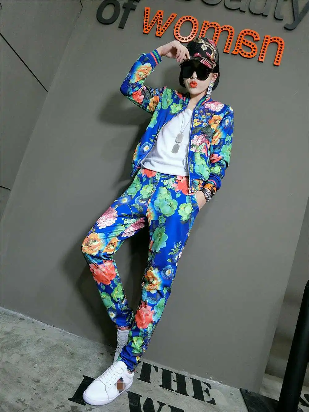 Женский облегающий спортивный костюм комплект из 2 предметов топ с принтом