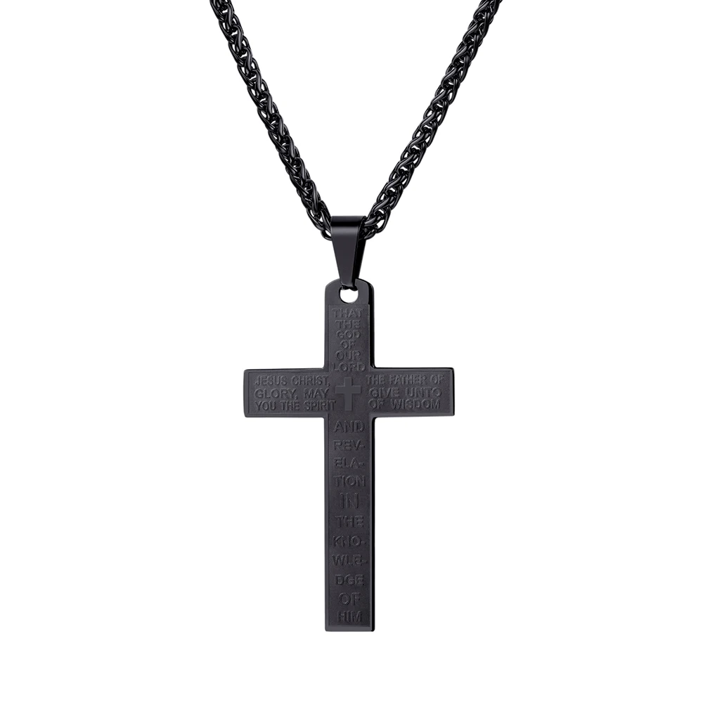 Black Color Big U7 Божьи молитвенные слова Крест Подвески ожерелье s большой/маленький размер христианские мужские ювелирные изделия золото/серебро/черный цвет ожерелье P1160 - Окраска металла: Black Color Big
