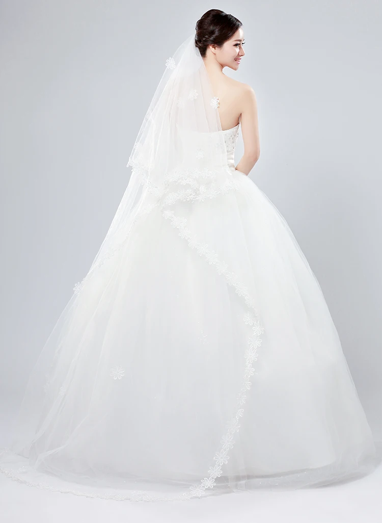 Новое поступление 1.8 м длинное Слои Цветок край Белый фаты фату свадебное платье