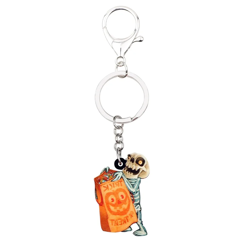 Bonsny Acrylic Halloween Novelty Troublemaker Skull Key Chains Keychain Rings Cartoon Jewelry For Women Girl Teen Handbag Charms | Украшения
