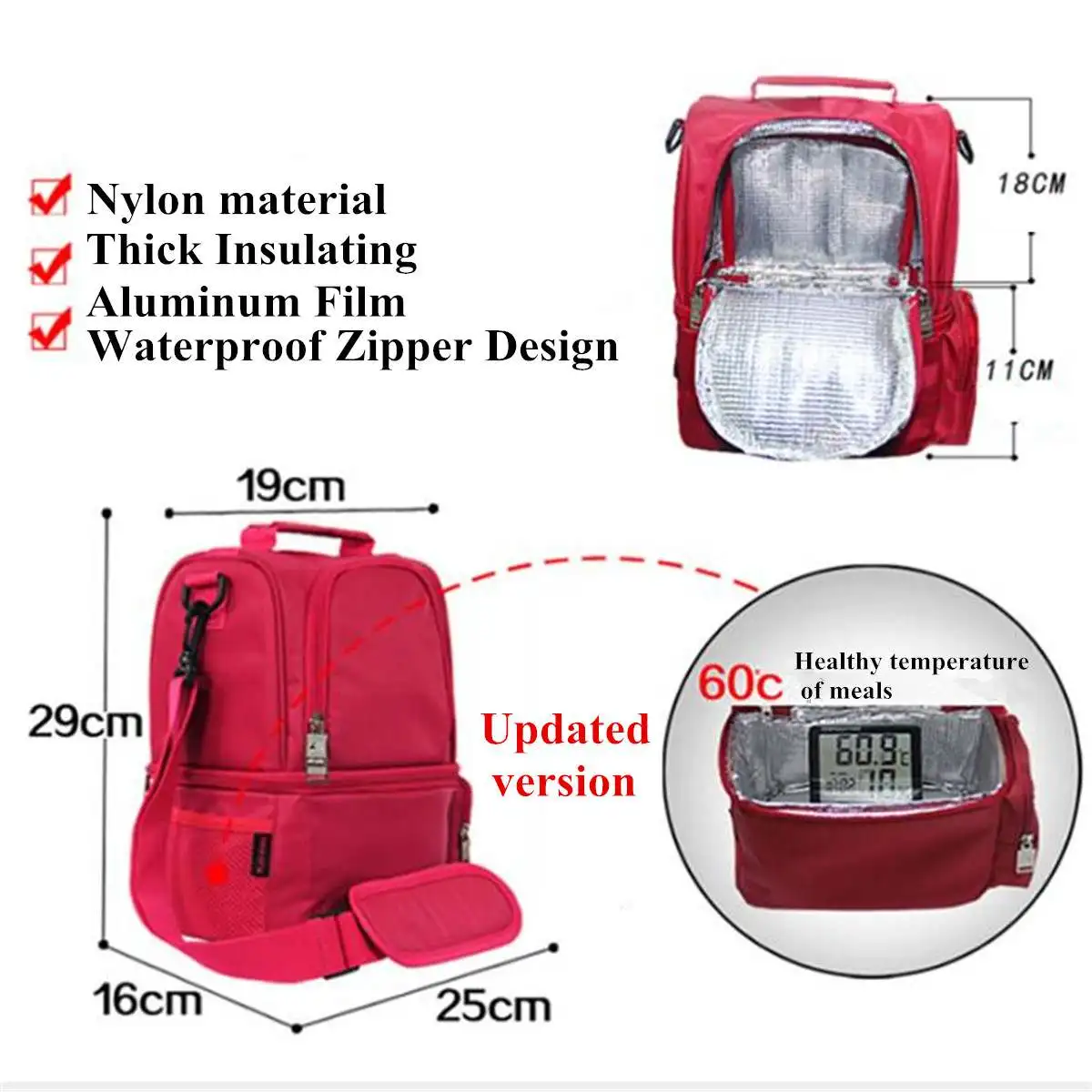 12L USB электрическая Портативная сумка для обеда, сумки с подогревом Bento, сумки с мгновенным нагревом, сумки для еды, подогреватели, коробка для обеда, сумка для хранения пищевых напитков, Черная