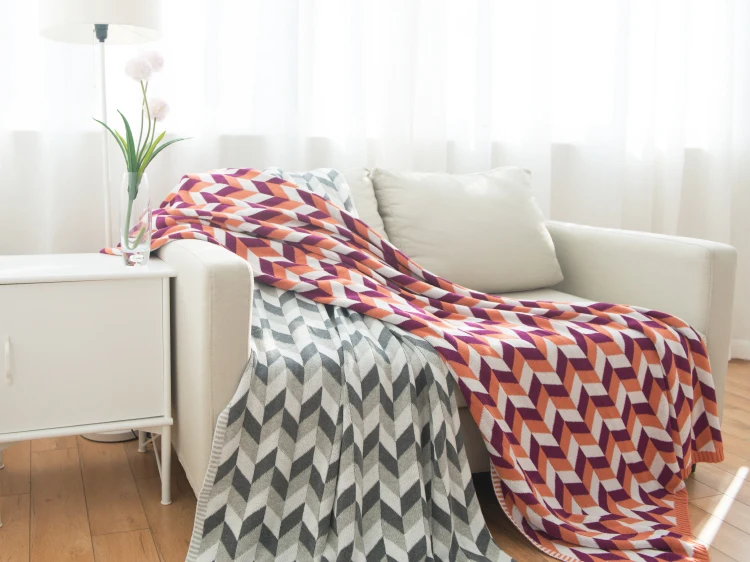 DUNXDECO Blanket Cotton Knitting Throw Nordic Geometric Orange Grey Sofa Bedding Air condition Room Small Cobertor Photo Prop