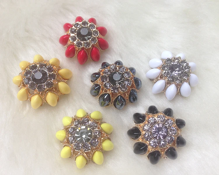 

Coat lotus decoration metal buttons,Color diamond jewelry buckle,Flower button,4pcs/lot