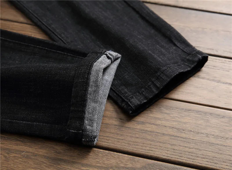 

2019 Skinny Jeans Men Ripped Holes Slim Pants New Fashion Hip Hop Zipper Skinny Stretch Embroidery Straight Jeans