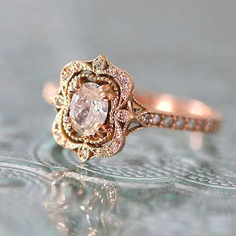 

Loredana Fashion Love Jewelry For Women.Valentine Gift Of Baroque Rose Gold White Transparent Zircon Romantic Wedding Ring.