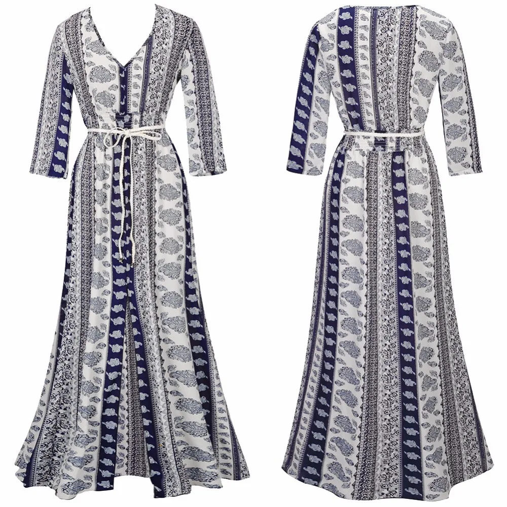 Telotuny печатных осень цветочные Boho длинным рукавом Женские платье платья для беременных реквизит элегантное праздничное платье 8 октября
