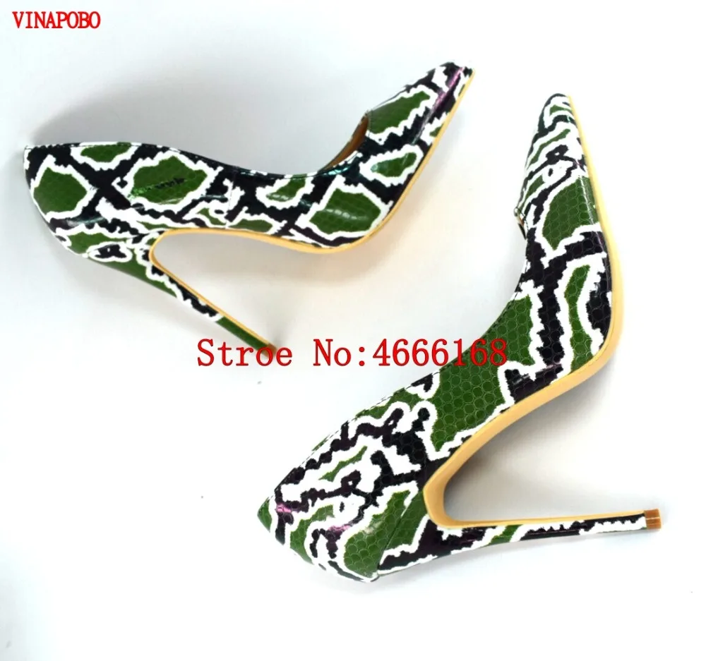 2019 Vinapobo Top Quality High Heel Party Wedding Women Shoes Fashion Sexy Pumps Green Snake Print Pointed | Обувь