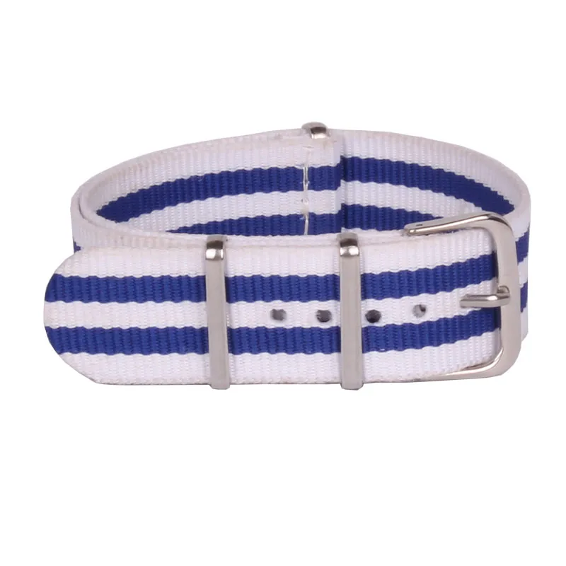 

Cambo Wholesale 20 mm Stripe Blue White Nato Woven Fiber watchband 20mm Nylon Watch Straps Wristwatch Band Buckle Cheap fabric