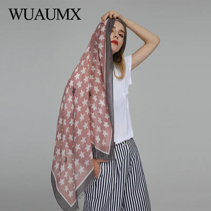 Wuaumx, модный дизайнерский шарф для женщин, с принтом пентаграммы, хиджаб, шарфы, атласные шарфы, Женская бандана, женские шали, палантины, тонкий платок