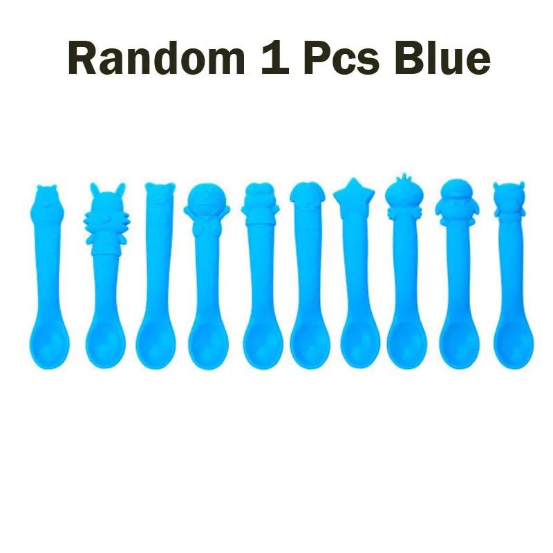 Random 1 Blue Spoon Детская миска на присоске, тарелки для закуски, силиконовая чашка для кормления малыша, миска для перекуса, контейнер для хранения, детская тарелка, посуда - Цвет: Random 1 Blue Spoon