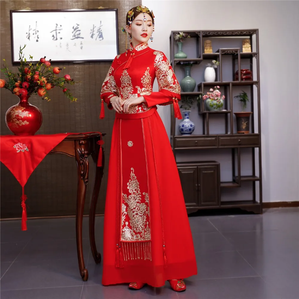 Shanghai Story 2018 XiuHe свадебное платье свадебная одежда китайское красное традиционная