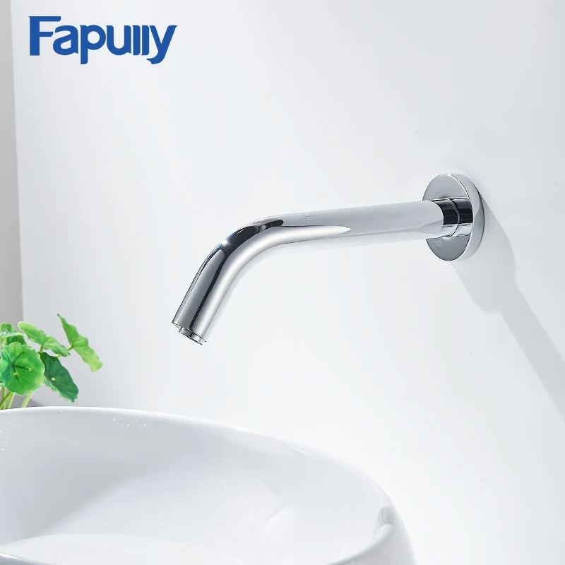 

Fapully Chrome Basin Sensor Faucet Automatic Faucets Bathroom Wall Mounted Chrome Cast Hot and Cold Sensor Water Mixer Tap 232