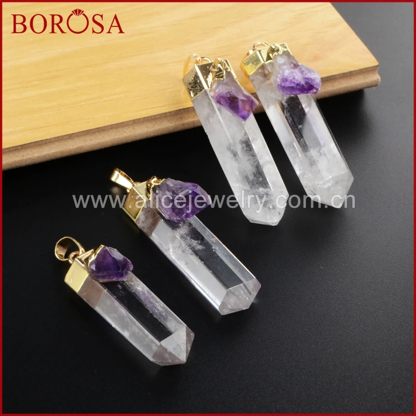 BOROSA Модный золотой кластер Aura Druzy кварцевый кристалл и Аметист Друза кулон для
