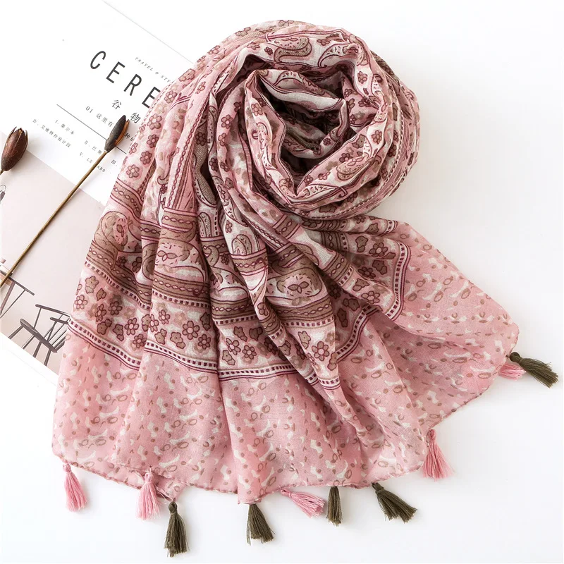 Marte&ampJoven Bohemian Mini Floral Pink Thin Women Scarf Classic Paisley Pattern Spring Autumn Pashmina Shawl Female Bandana | Аксессуары