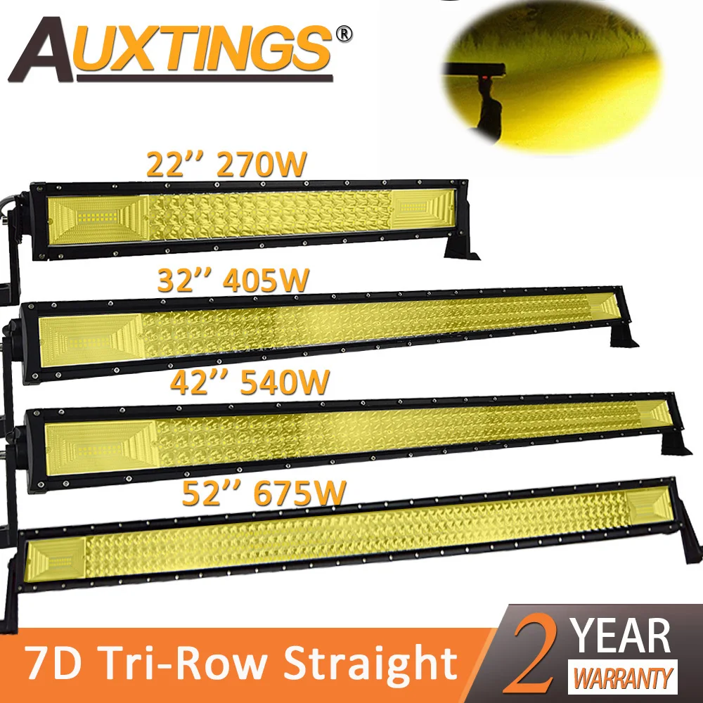 Auxtings 7D желтые светодиоды бар 2" 32" 4" 52" дюймов 12 В 24 в прямой светодиодный свет бар рабочий свет 4x4 грузовик ATV Автомобильная крыша внедорожный
