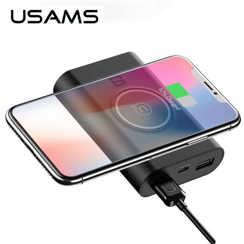 USAMS QI Беспроводной Зарядное устройство и Мощность Bank Dual Порты usb 8000 мАч 5 Вт Pad