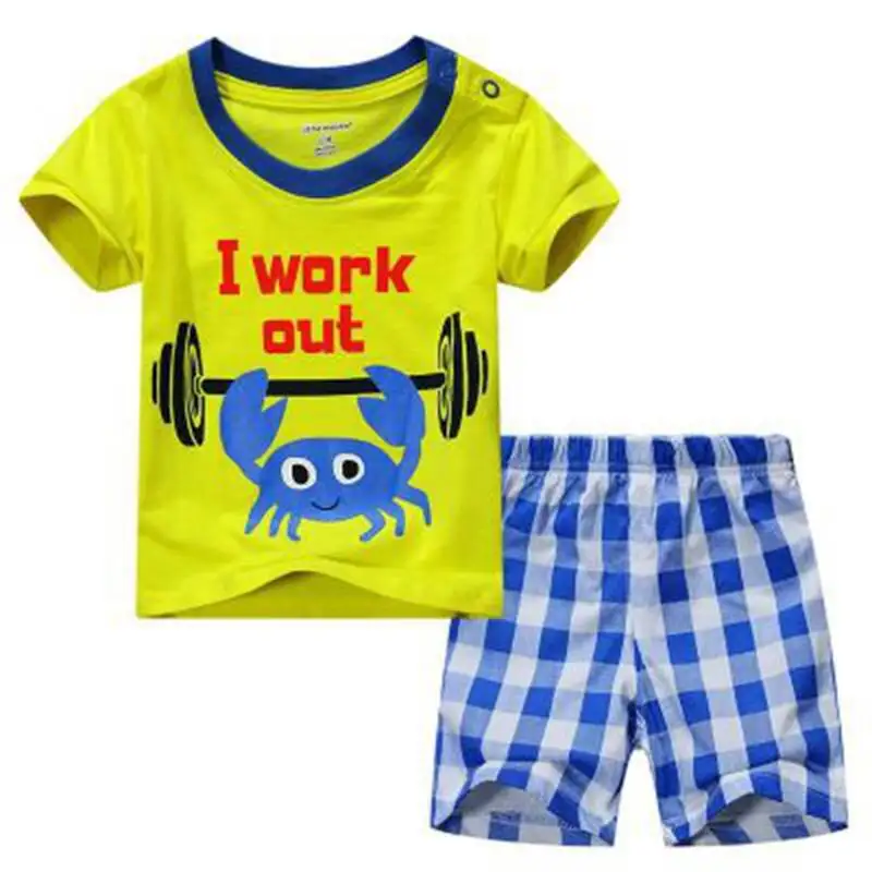 New Summer Boys Girls Pajamas Sets Short Sleeve Children's Sleepwear Cotton Kids Pijama Baby Boy Pyjama Nightgown Bottom | Мать и