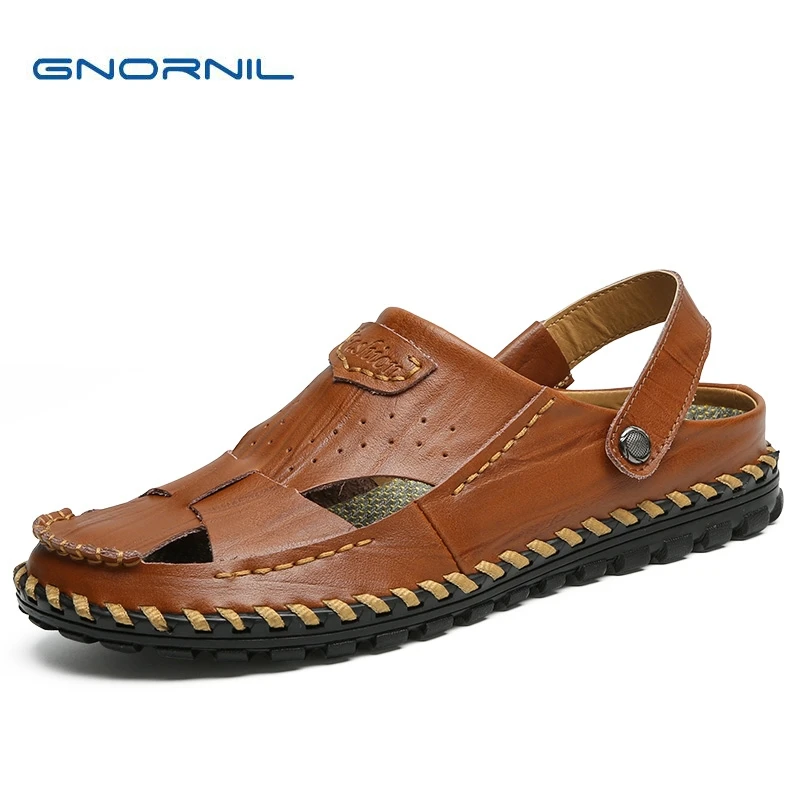 GNORNIL/Брендовые мужские сандалии из натуральной кожи шлепанцы сезон лето 2018