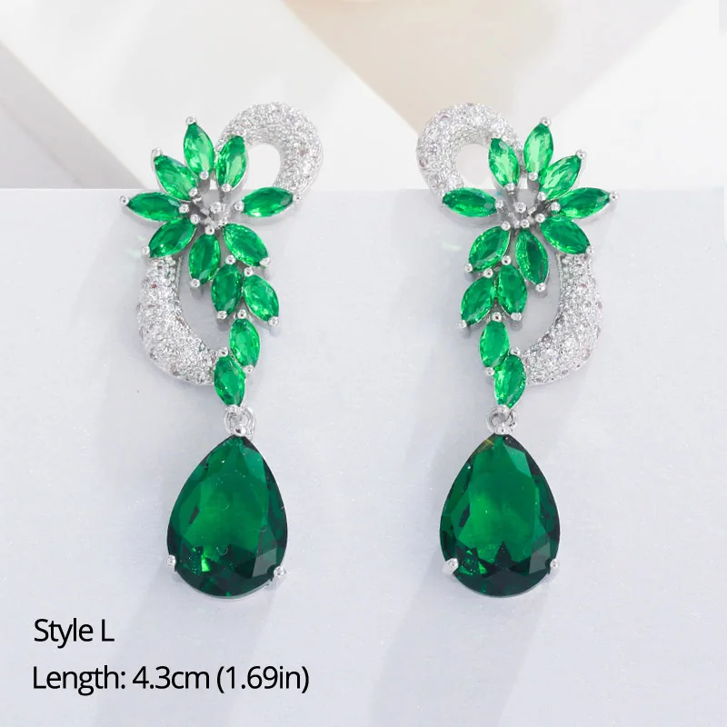 Style L BeaQueen Классическая большая капля воды Зеленый Кристалл Длинные Серьги-Подвески Овальный Круглый сердце, кубический циркон женские свадебные украшения E292 - Окраска металла: Style L