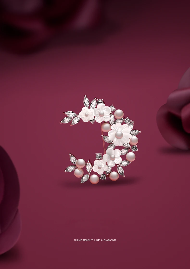 Новое поступление, жемчужные броши для женщин, кристалл от Swarovski, белая вишня, свитер с цветами, брошь для костюма, пальто, модные аксессуары