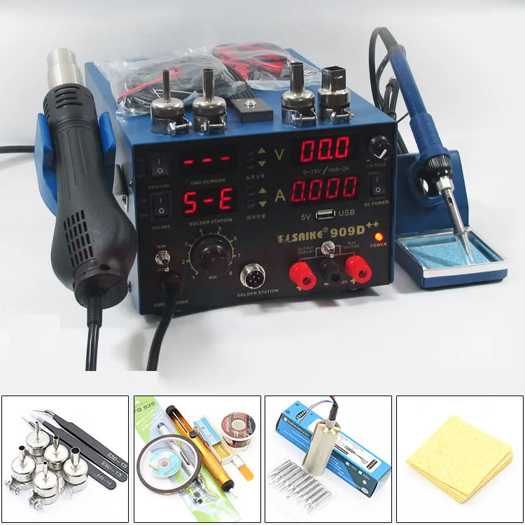 Паяльная станция SAIKE 909D + 3 в 1 с горячим воздухом паяльник тепловая пушка источник