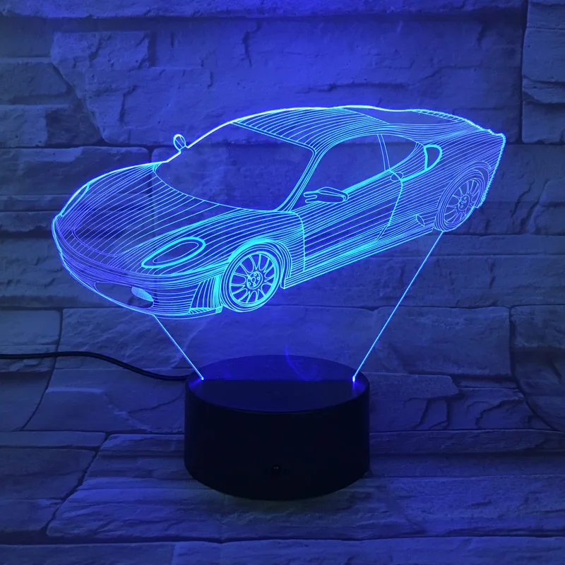 Крутой мужской спортивный автомобиль 3D лампа Ночной светильник Светодиодная