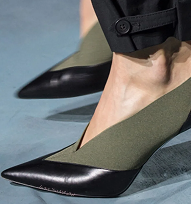 Туфли-лодочки женские из натуральной кожи с глубоким V-образным вырезом | Туфли