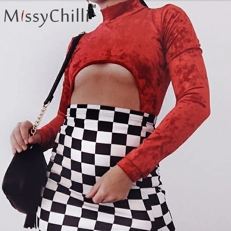 Женский бархатный комбинезон MissyChilli облегающий красный с длинным рукавом и