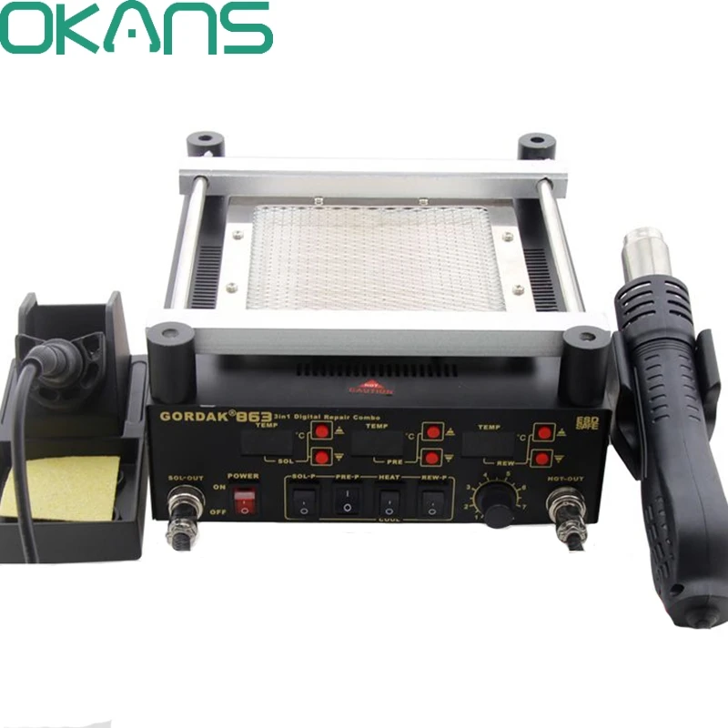 Gordak 863 3 в 1 цифровой тепловой пистолет Горячего Воздуха BGA паяльная станция +