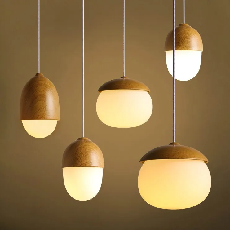 Modern nordic oak glass pendant lights loft decoration indoor kitchen island hanging light fixture dinging room E27 | Освещение