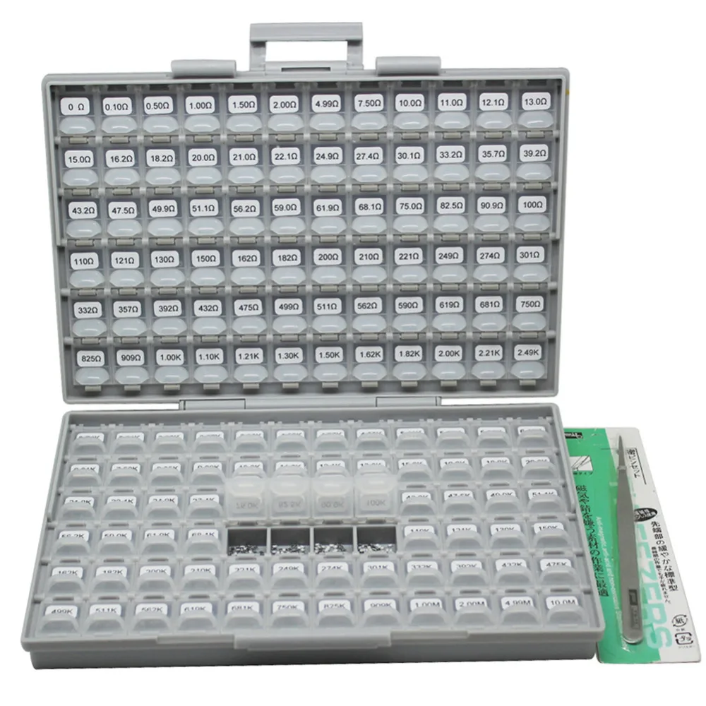 AideTek Surface Mount 0805 1% Resistor BOX organization storage Kit 10M ohm 100pc/value 14400pcs in assorted plastic R08E24100