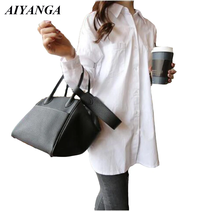 Medium Long White Blouses Women Tops and Blouse 2019 Long Sleeve Shirts For Office Lady Plus Size Blusas Femininas Casual Shirt