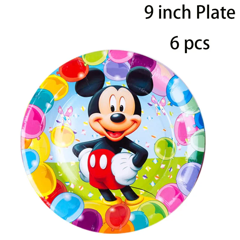 9 inch plate 6 Pcs Минни Микки Маус одноразовая посуда набор бумажная тарелка салфетки чашка баннер для вечеринки в честь Дня Рождения украшения дети мальчик вечерние принадлежности - Цвет: 9 inch plate 6 Pcs