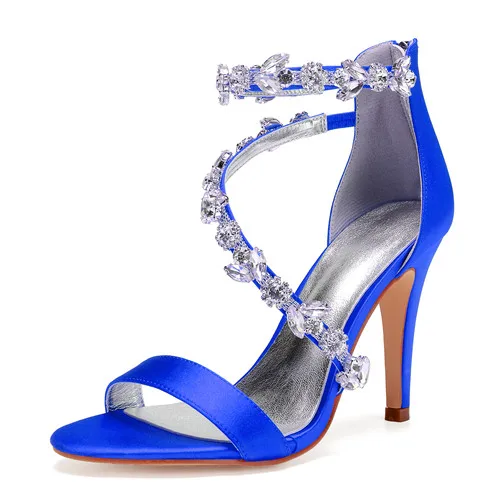 royal blue OnnPnnQ на высоком каблуке стразы свадебные босоножки Обувь Для женщин с открытым носком из сатина с застежкой-молнией на спине ремешок Вечеринка летних женских сандалий - Цвет: royal blue