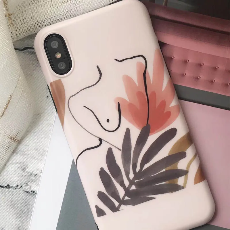JIBAN Ins art leaf line body Phone Case for apple iphone X 8 8plus 6s 6plus 7plus Capa Retro Flower protective cover |